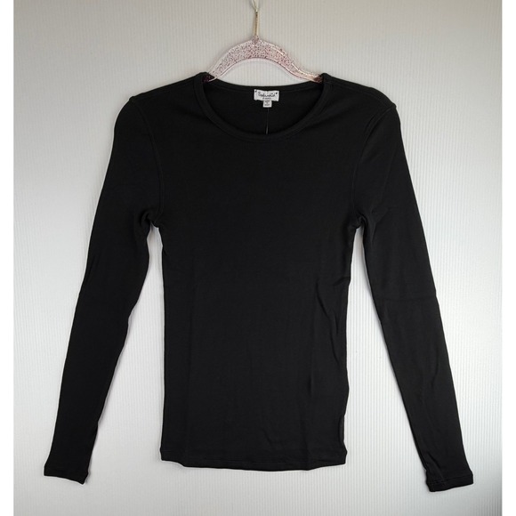 Tops - Splendid Shirt Black Ribbed Supima Cotton Modal Long Sleeve Luxe Basic Egypt